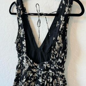 Abercrombie & Fitch Black Low Back Deep V Neck Floral Mini Dress